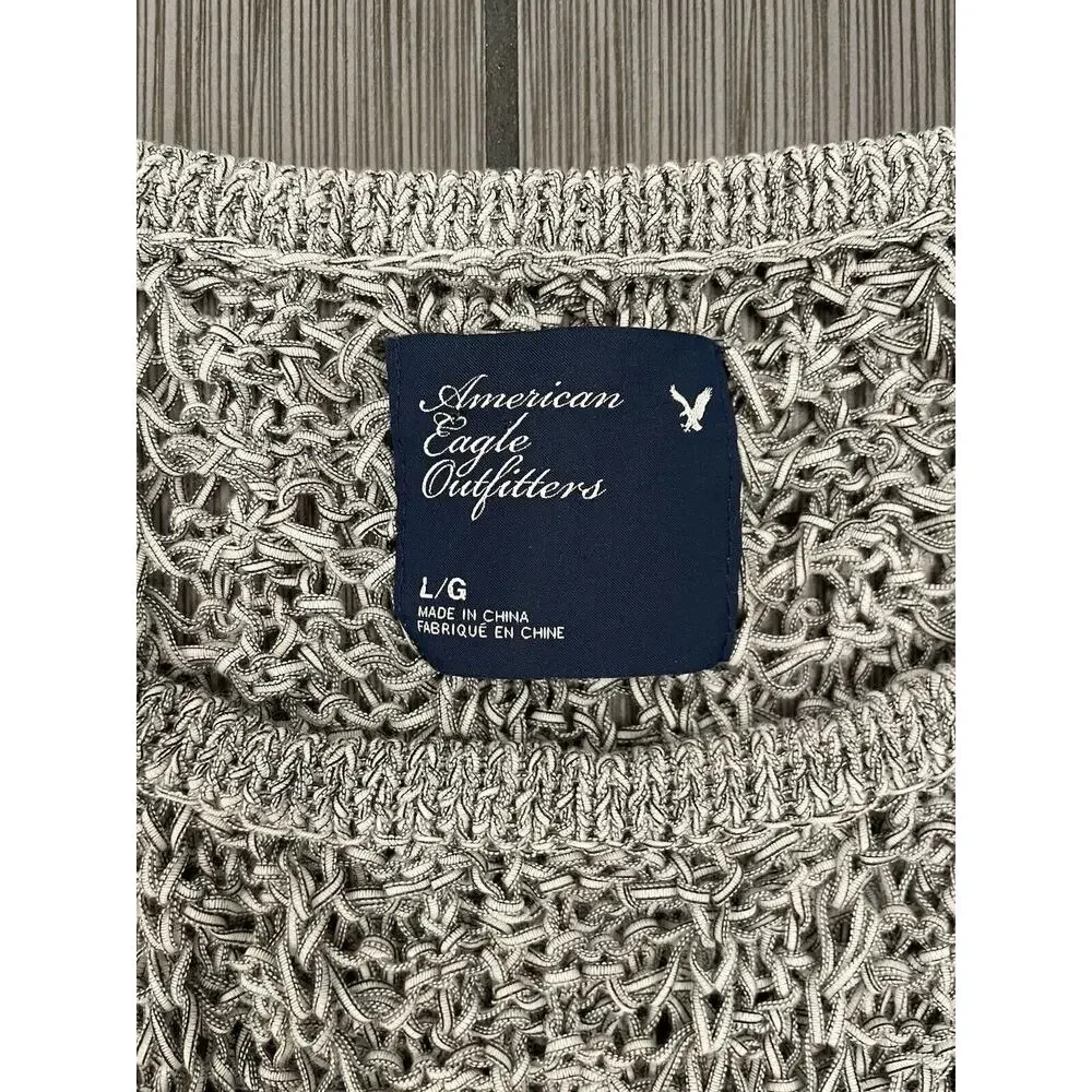 American Eagle Womens Heathered Gray Long Sleeve Open Knit Sweater Size Large